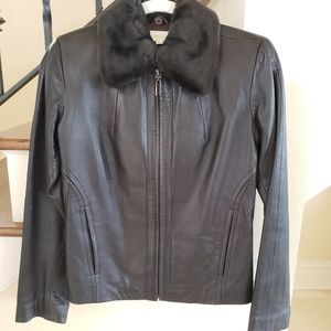 Vintage Cache 100% Leather Jacket with Faux Fur Collar